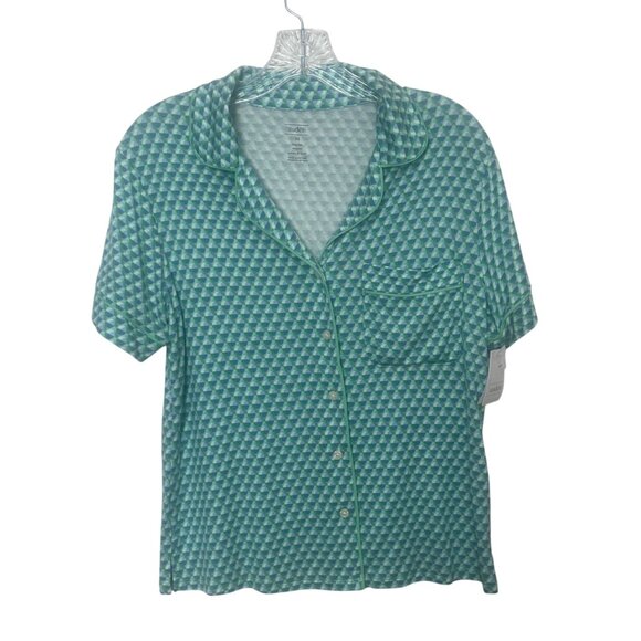 Auden Cloud Knit Pajama Top Size XS Blue New Geometric Button Front - Picture 2 of 10
